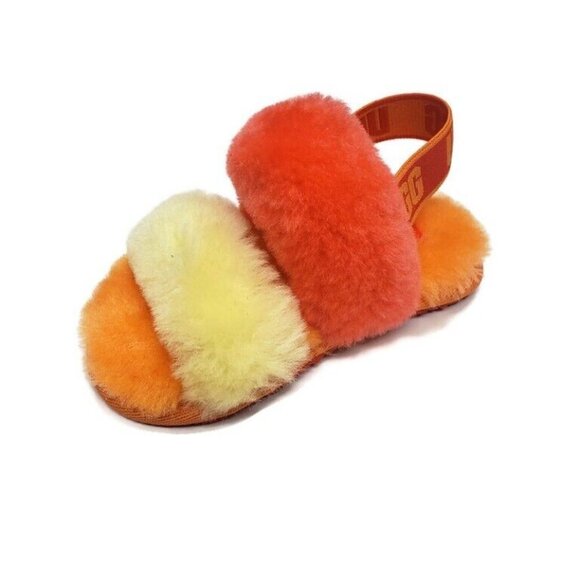 UGG Sz 6 Age 2-3 Oh Yea Slide Slippers S/N 1116636T Lamb Fur Red Orange Toddler - Picture 3 of 8